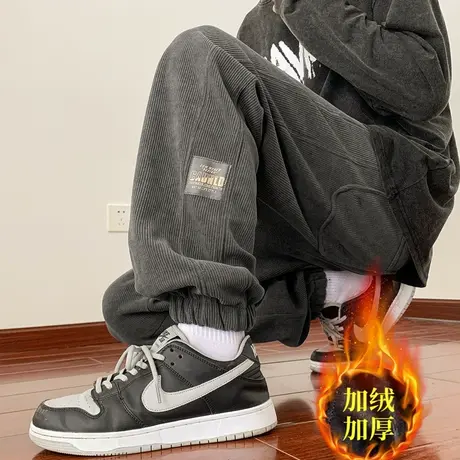 卫裤男秋冬季大童高初中生束脚运动裤青少年学生加绒加厚休闲裤子商品大图