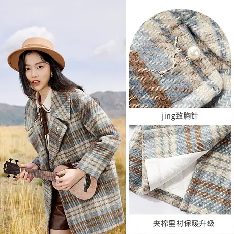 【惊喜直降】香影格子大衣女2023秋冬新款英伦风西装翻领夹棉加厚图片