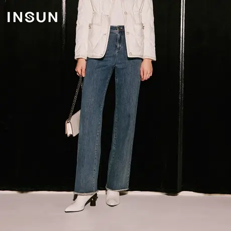 【官方直播】恩裳COVER斜纹轻竖竹节洗水毛边磨白直筒牛仔裤商品大图