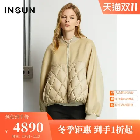 恩裳商场同款冬季简约舒适拼接A型宽松鹅绒羽绒服女短款图片