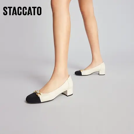 思加图新款通勤小香风粗中跟鞋一脚蹬浅口女鞋单鞋9KZ32AQ3B图片