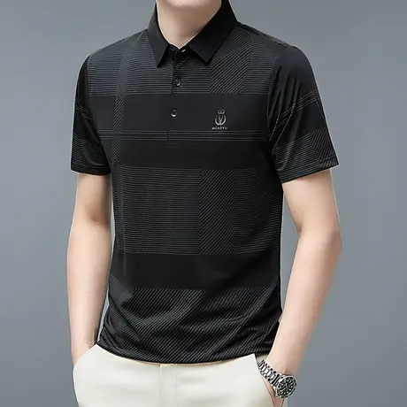 夏季短袖t恤男士冰丝翻领半袖polo衫男装青年商务休闲爸爸装上衣商品大图