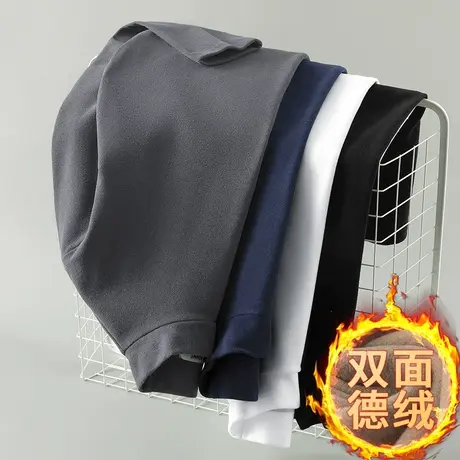 半高领德绒打底衫男士长袖t恤双面绒秋冬保暖内搭纯色中领秋衣服商品大图
