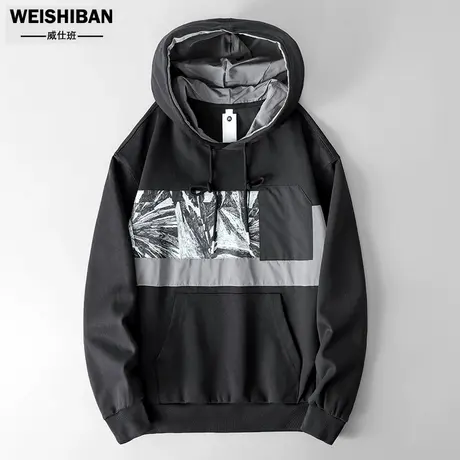 美式个性拼接长袖连帽卫衣男潮牌带帽港风ins高街上衣服宽松外套图片