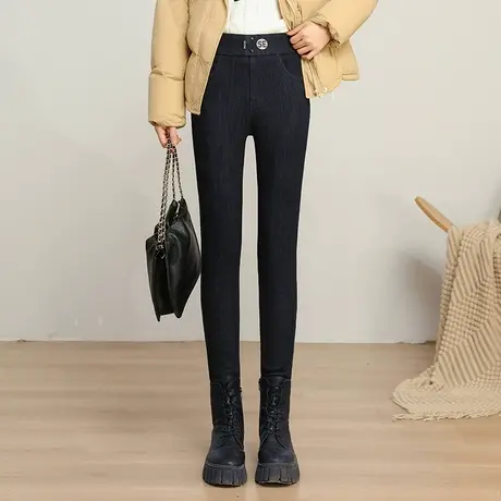 加绒保暖牛仔裤秋冬季2023新款高腰小脚裤韩版显瘦休闲裤时尚长裤商品大图