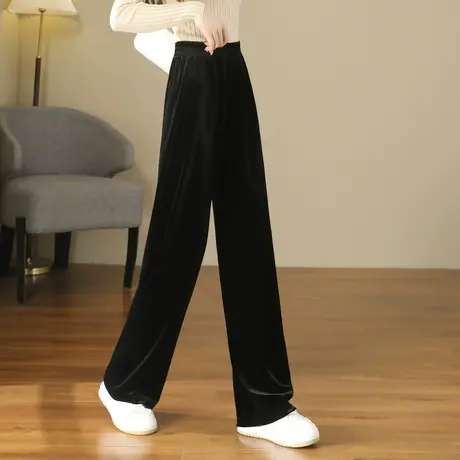 时尚气质休闲裤2023年秋冬季新款高腰百搭韩版通勤金丝绒直筒长裤商品大图