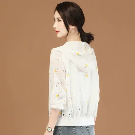 韩潮袭人连帽刺绣长袖薄款短外套女2023夏新款休闲百搭空调防晒衣商品大图