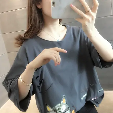 2023年新款夏季女士短袖t恤宽松薄款女装卡通短款上衣打底衫ins潮商品大图