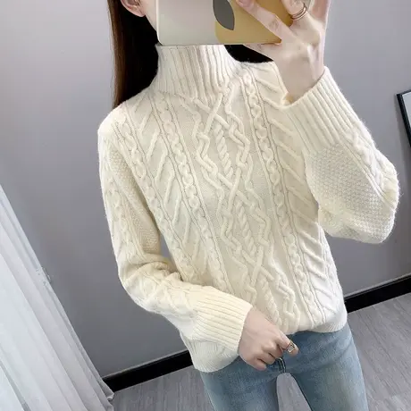 毛衣女2023年秋冬新款短款麻花针织衫宽松内搭加厚半高领打底衫女图片