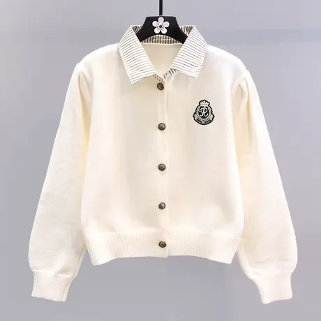 假两件polo领针织开衫女2023春装新款宽松学院风短款减龄毛衣外套图片