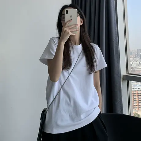 2024年春夏新款网红超火女装韩风chic上衣服ins纯色白色短袖t恤潮商品大图