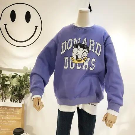 2020秋冬韩国东大门chic减龄卡通宽松休闲加绒卫衣保暖打底衫大码图片