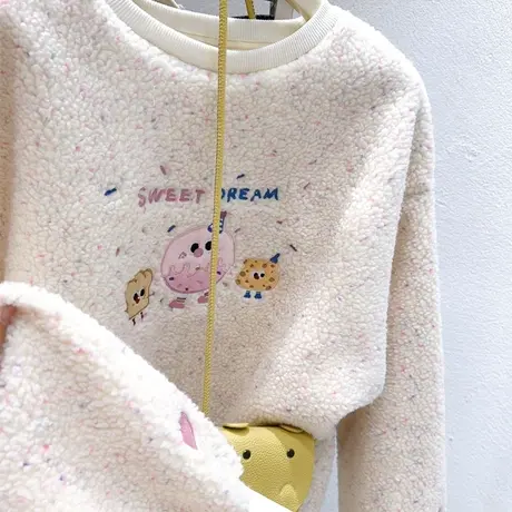 韩代款奶fufu羊羔绒卫衣秋冬可爱童趣爱心ins日系毛毛外套学院风图片