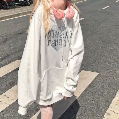 美式复古hiphop卫衣女宽松韩版潮ins连帽上衣春秋薄款vintage外套商品大图