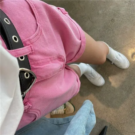 红续新款韩版百搭盐系温柔风马卡龙色休闲小个子显瘦短裤女ins潮商品大图