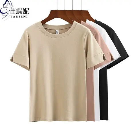 夏季新款韩版圆领宽松袖口破边纯棉纯色短袖体恤上衣内搭女打底衫商品大图