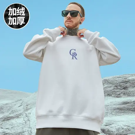 oversize港风简约圆领卫衣男潮牌ins潮流大码男装秋冬季加绒长袖图片