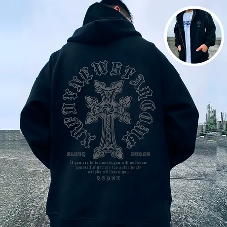 卫衣男潮牌胖子拉链开衫宽松连帽新款秋季大码加绒胖男生外套潮胖图片