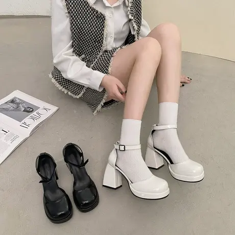 永希超高跟鞋芭比鞋子女2023年新款春秋季时尚米色包头玛丽珍凉鞋商品大图