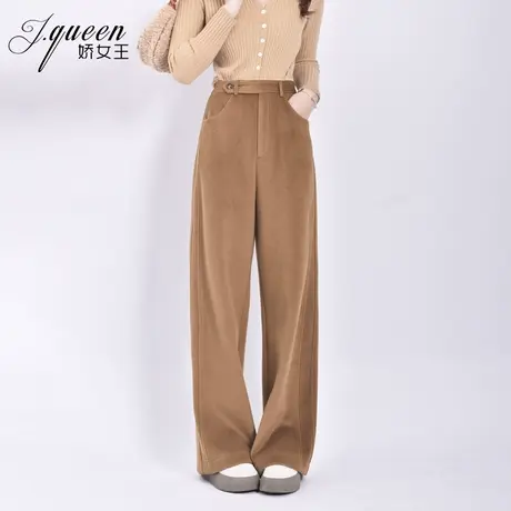 毛呢阔腿裤女春秋季宽松显瘦加厚保暖高腰直筒垂感拖地休闲长裤子图片