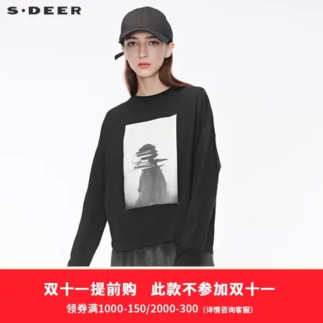 sdeer圣迪奥2019春装简约抽象印花落肩圆领针织衫女S18480266🤹图片