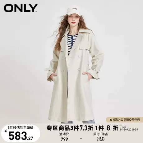 【买5免1】ONLY奥莱春季新款气质百搭大翻领收腰系带中长款风衣女商品大图