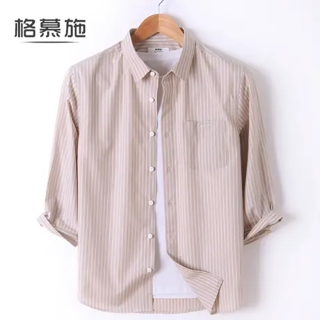 春夏条纹休闲中袖衬衫男士大码宽松薄款衬衣男装潮图片