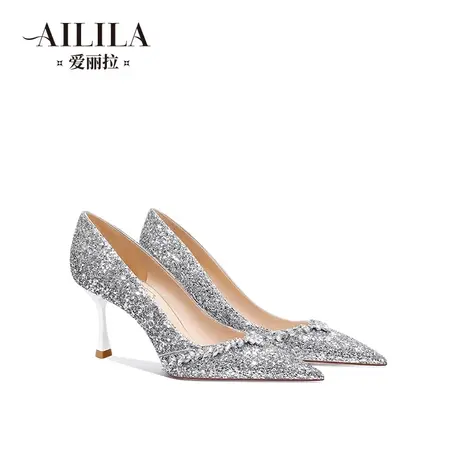 爱丽拉法式银色结婚鞋女2025新款春季新娘主婚纱水晶高跟鞋不累脚图片