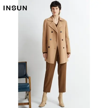 INSUN恩裳冬季羊毛双面呢驼色百搭毛呢外套商品大图