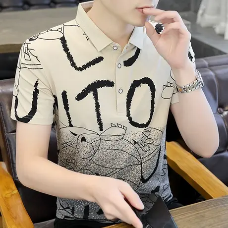 2022新款短袖男polo衫修身翻领半袖T恤社会青年潮流上衣男装夏t恤商品大图