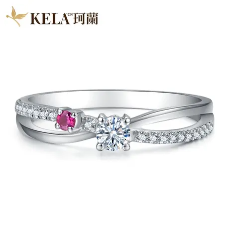 珂兰钻石 白18K金钻石戒指女红宝石钻戒群镶钻石排戒扭臂女戒zs商品大图