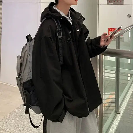 冲锋衣vintage美式户外机能风秋冬季潮牌夹克男ins潮连帽宽松外套图片