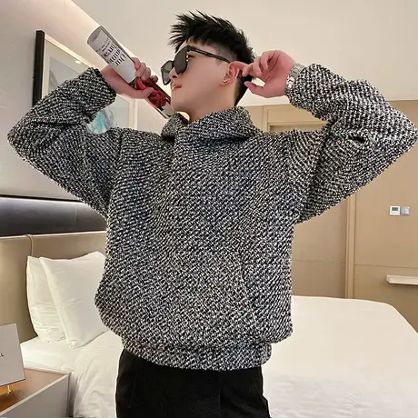 小香风连帽卫衣外套男春季2024新款潮牌重磅复古宽松休闲长袖上衣图片