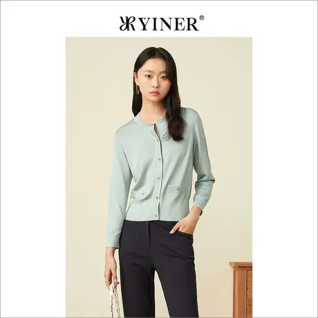 YINER音儿女装2022夏季气质蚕丝长袖针织开衫图片