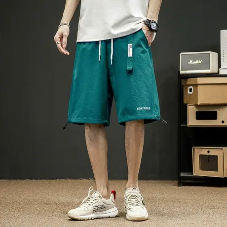唐狮夏季黑色休闲短裤男港风潮宽松运动五分裤百搭显瘦中裤男卫裤图片