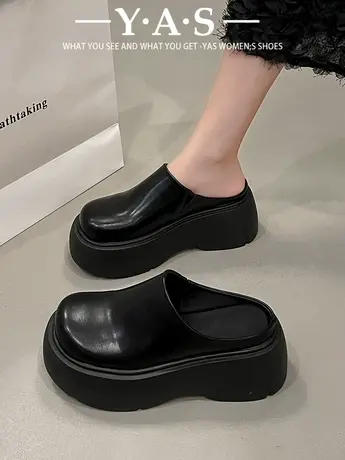 包头半拖鞋女2024年新款春秋厚底懒人无后跟穆勒拖鞋外穿半托单鞋商品大图