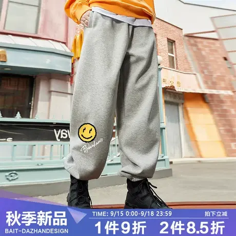 休闲裤男士古着vintage美式裤子笑脸2023春季新款灰色束脚卫裤商品大图