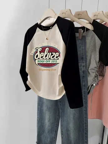 内搭打底衫女插肩袖设计感小众长袖T恤ins潮春季新款大码休闲上衣商品大图