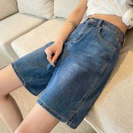 高腰牛仔短裤女2024新款夏天薄款5分中裤直筒宽松显瘦阔腿五分裤图片