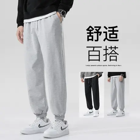 裤子男加绒加厚冬季束脚卫裤灰色秋冬款青少年休闲宽松运动裤加长商品大图