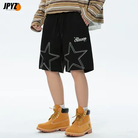 五角星刺绣字母休闲短裤夏季薄款宽松直筒中裤运动速干大码五分裤商品大图