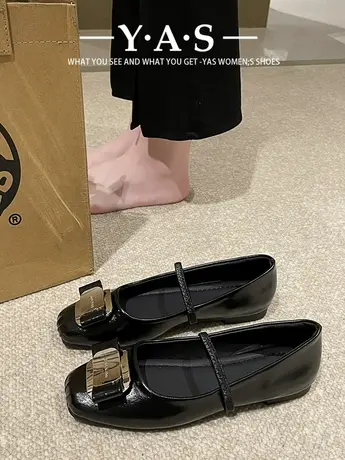 银色芭蕾舞鞋方头法式蝴蝶结平底鞋女2024新款一字带玛丽珍女鞋商品大图