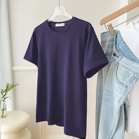 后背字母印花韩范ins风纯棉短袖t恤女2024春夏新款宽松短袖小上衣图片