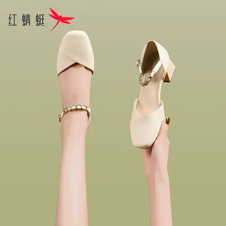 红蜻时装凉鞋女2023新款法式粗跟玛丽珍女鞋夏季包头凉鞋妈妈鞋商品大图