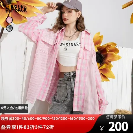 妖精的口袋粉色防晒衬衫女2023夏季新款多巴胺宽松复古长袖上衣潮商品大图