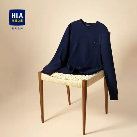 HLA/海澜之家内里加绒保暖长袖针织衫秋冬圆领字母刺绣修身毛衣男图片