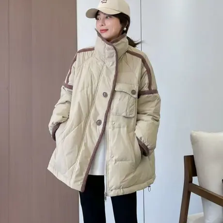 羽绒服女冬季2023新款韩版设计感小众加厚保暖气质立领白鸭绒外套图片