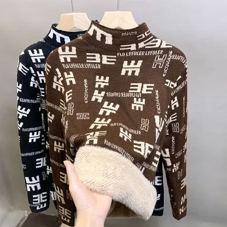 加绒半高领毛衣女一体绒内搭打底衫2023秋冬新款针织衫加厚上衣潮图片