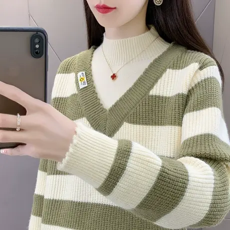 半高领假两件2022秋冬加厚洋气内搭针织打底衫毛衣女宽松爆款上衣商品大图