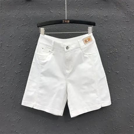 白色高腰直筒牛仔裤女潮2023夏季新款女士休闲阔腿百搭五分裤显瘦商品大图